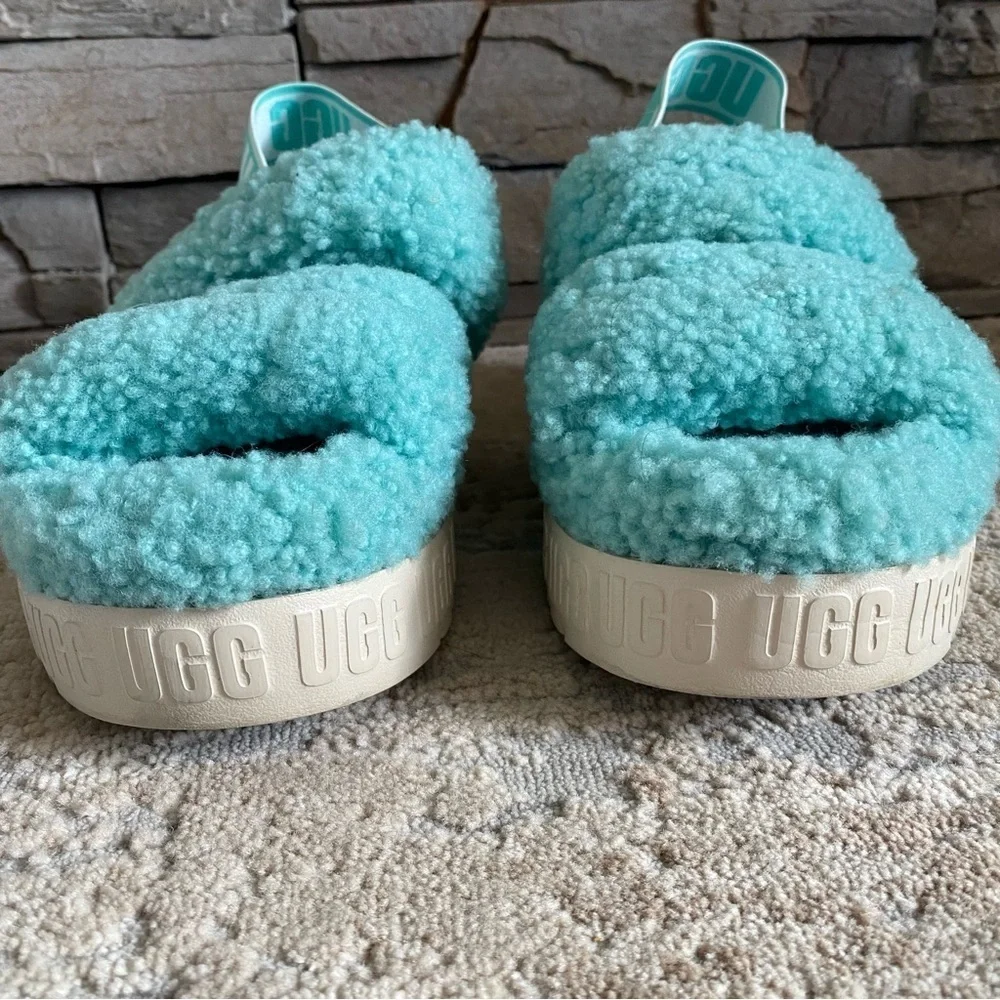 UGG Oh Fluffita Tide Pool Blue Flatform Platform Sandals Slingback: 6